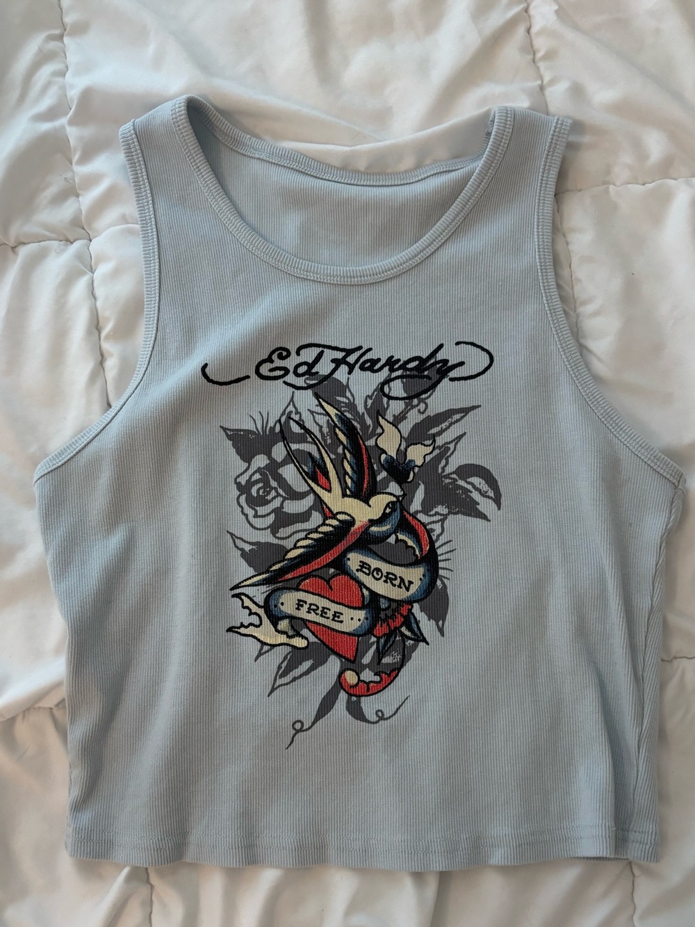 Ed Hardy ribbed racer back cropped tank top